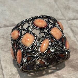 Chico's Pink and Silver Filigree Cuff Bracelet 7-8”